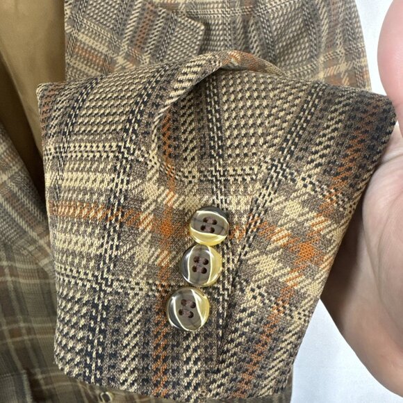 Vintage Sears Men 44 Brown Plaid Sport Coat 60s 70s Retro Wool Herb Wkrp Disco - Picture 2 of 8